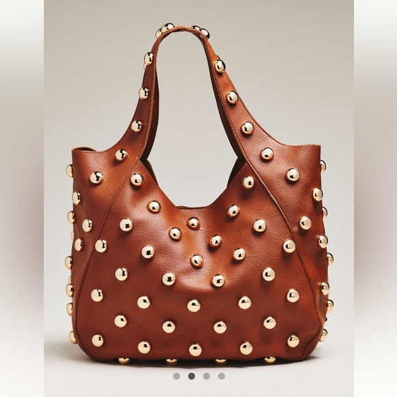 Anthropologie Handbags - JLN Anthropologie BROWN/GOLD THE SONIA MEDIUM SLOUCHED STUDDED BAG
